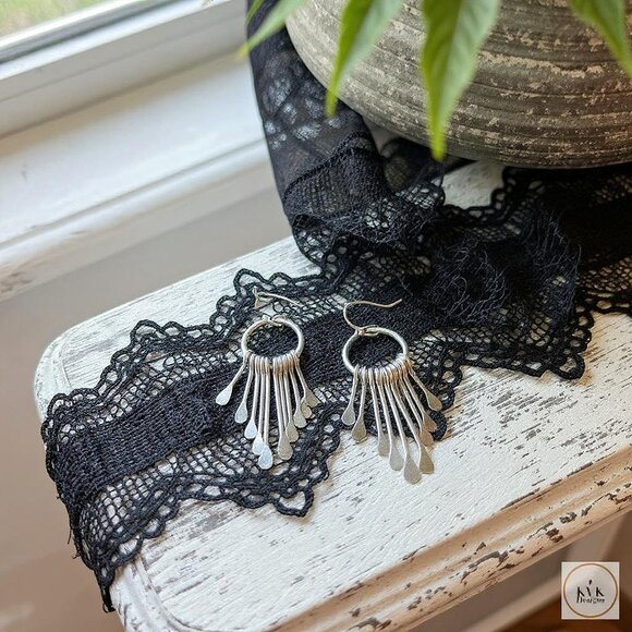 Silver Paddle Fringe Earrings - Picture 8 of 10